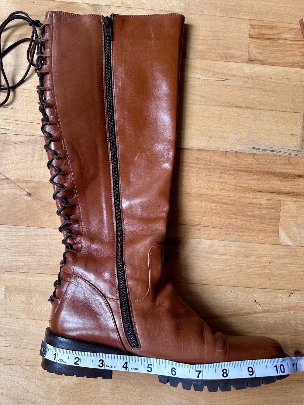 Giraudon Brown Lace-Up Knee-High Boots Size 8 - Picture 3 of 7